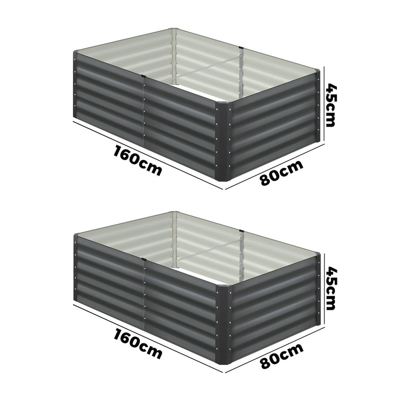 Livsip Garden Bed 160x80x45CM Galvanised Steel 2PCS