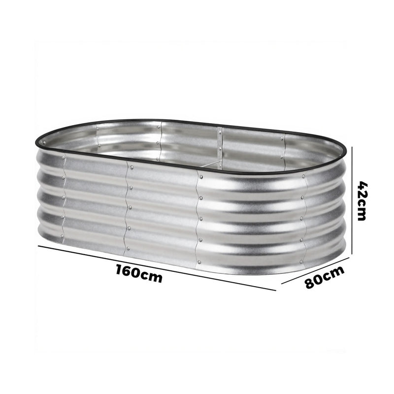 Livsip Outdoor Garden Bed Oval Galvanised Steel 160x80x42cm Silver