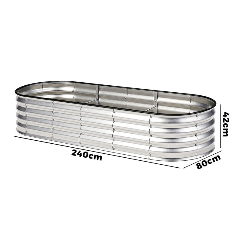 Livsip Outdoor Garden Bed Oval Galvanised Steel 240x80x42cm Silver