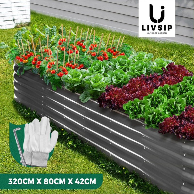 Livsip Galvanised Raised Garden Bed Steel Vegetable Planter 320X80X42CM