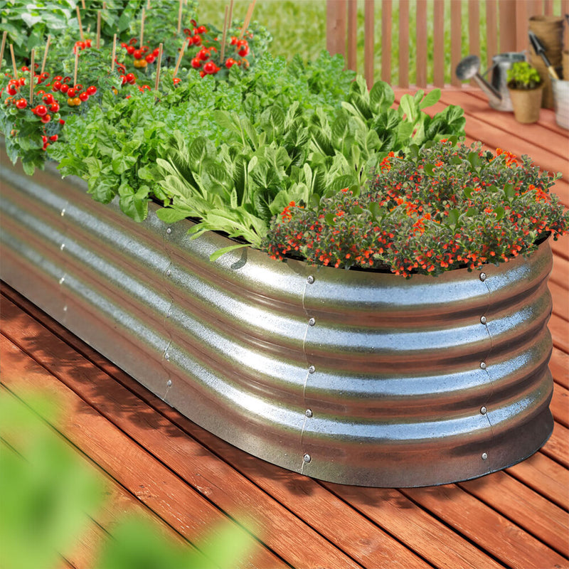 Livsip Garden Bed Oval Galvanised Steel Container 320x80x42cm Silver