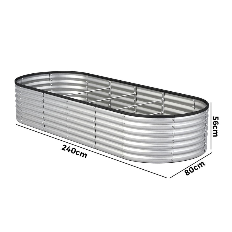 Livsip Garden Bed Oval Galvanised Steel Container 240x80x56cm Silver