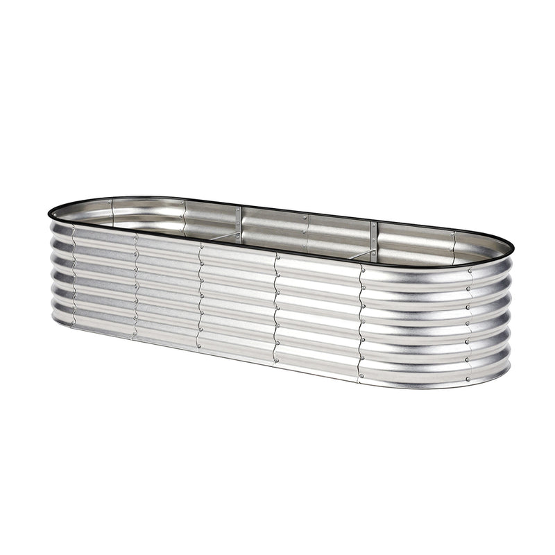 Livsip Garden Bed Oval Galvanised Steel Container 240x80x56cm Silver