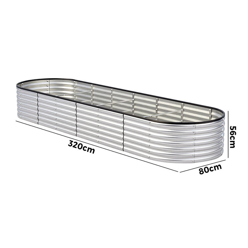 Livsip Garden Bed Oval Galvanised Steel Container 320x80x56cm Silver