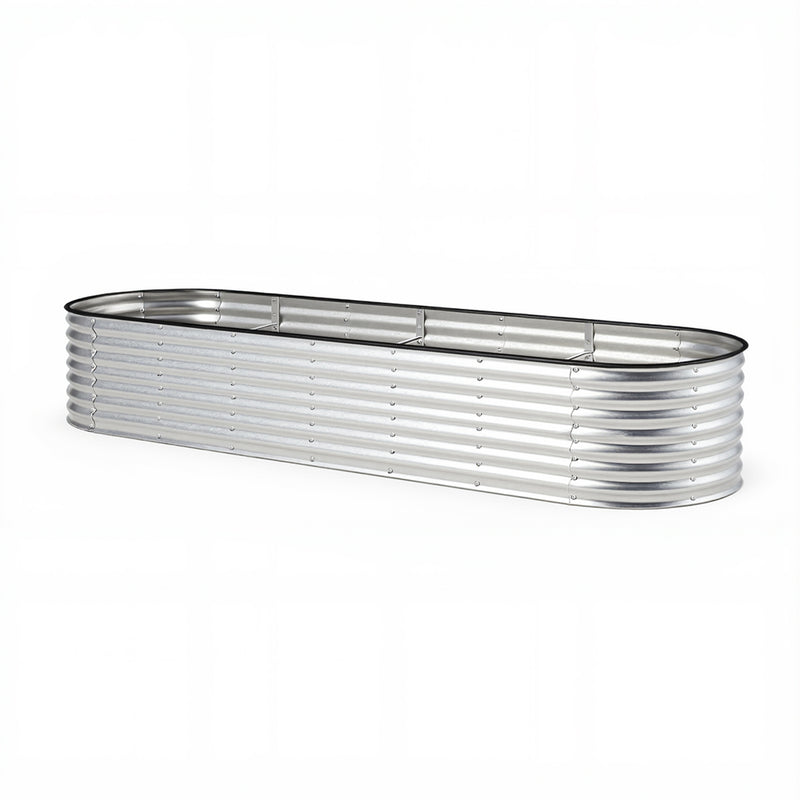 Livsip Garden Bed Oval Galvanised Steel Container 320x80x56cm Silver