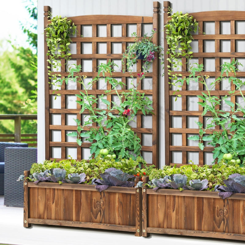 Livsip 2pc Wooden Garden Bed with Trellis 64x28.5x115cm