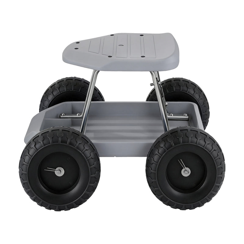 Gardeon Garden Cart Seat with Wheels, Rolling Work Stool with Tool Storage Tray, 440lbs (200kg) Heavy Duty Capacity Garden Stool for Outdoor Yard Work, Car Detailing, and Garage Maintenance, Grey/Black