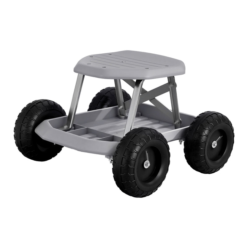 Gardeon Garden Cart Seat with Wheels, Rolling Work Stool with Tool Storage Tray, 440lbs (200kg) Heavy Duty Capacity Garden Stool for Outdoor Yard Work, Car Detailing, and Garage Maintenance, Grey/Black