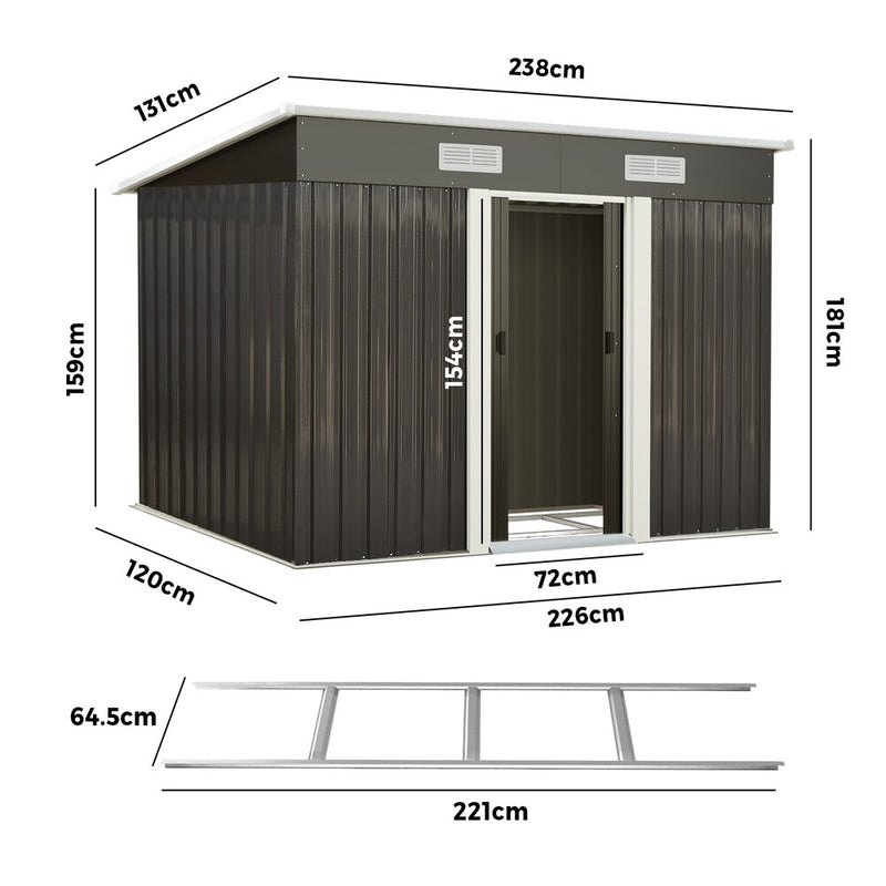 Livsip Garden Shed 2.38x1.31M Workshop Cabin Metal Base