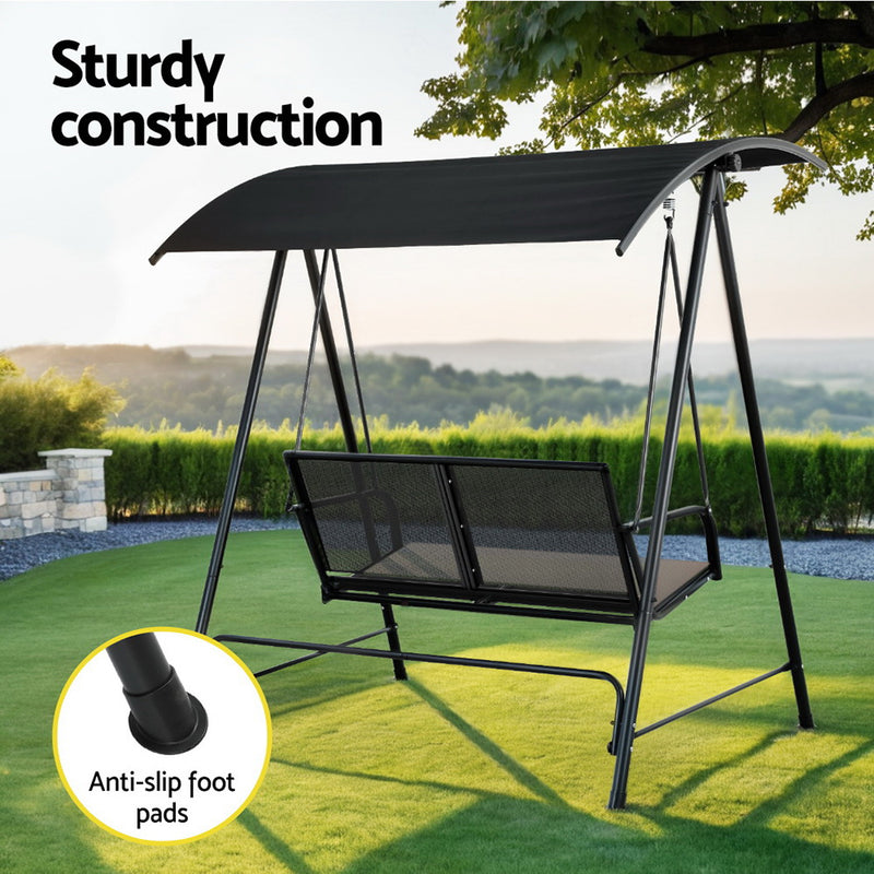 Gardeon Outdoor Swing Chair Garden Bench Furniture Canopy 2 Seater Black