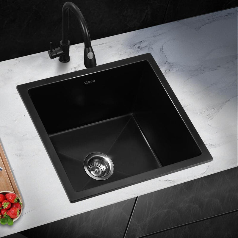 Welba Kitchen Sink 38x38cm Granite Basin Single Bowl Black