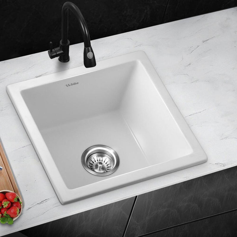 Welba Kitchen Sink 38x38cm Granite Basin Single Bowl White
