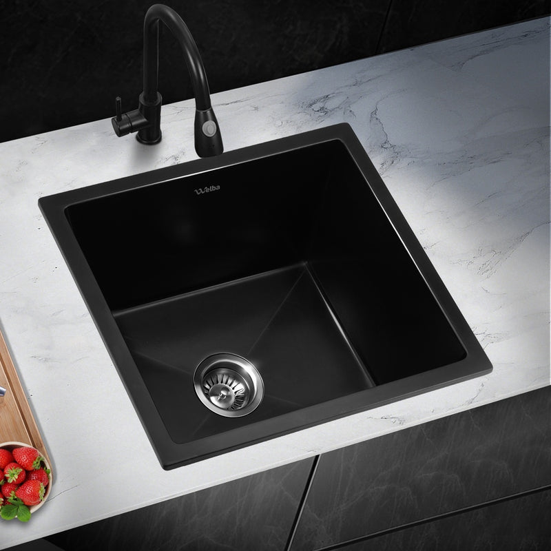 Welba Kitchen Sink Granite Basin Single Bowl 45cmx45cm Black