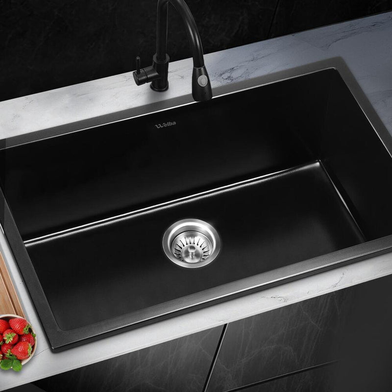 Welba Kitchen Sink 70x45cm Granite Basin Single Bowl Black