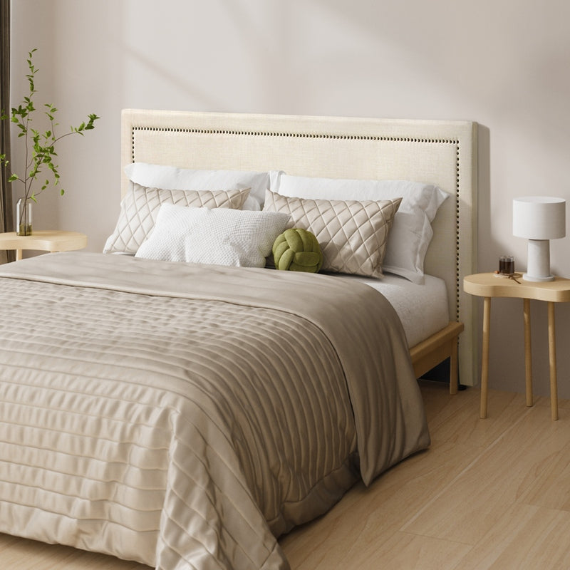Oikiture King Size Bed Headboard Bedhead Beige