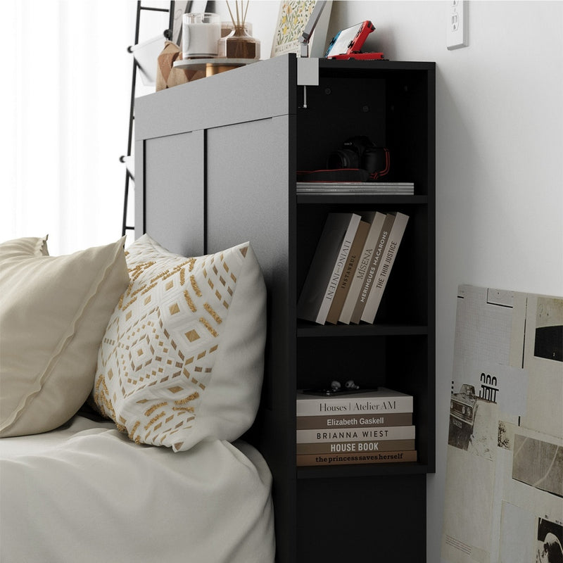 Oikiture Headboard Double Size Bedhead with Storage Shelves Black