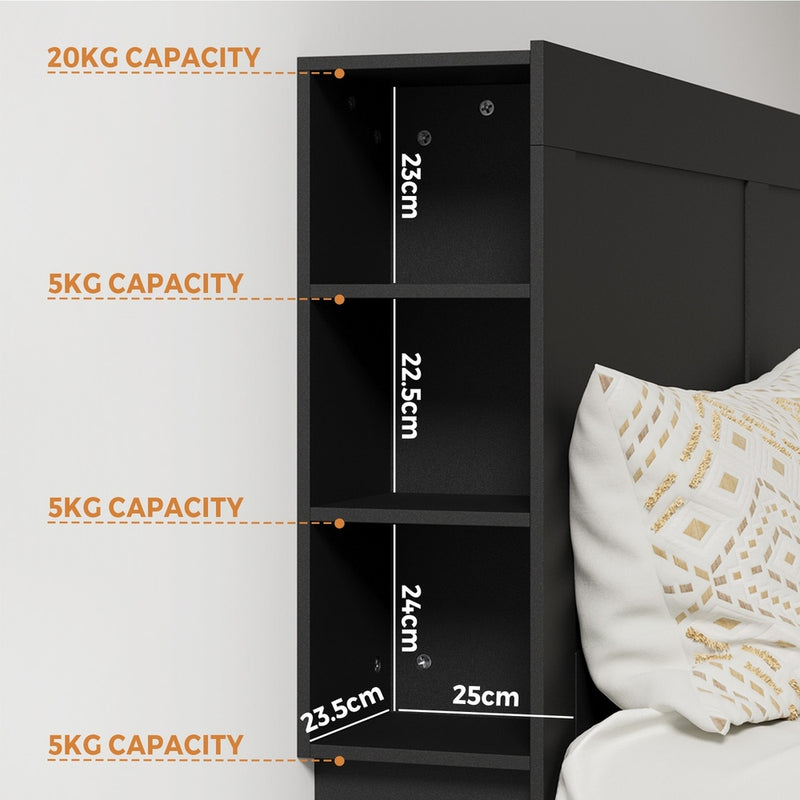 Oikiture Headboard Double Size Bedhead with Storage Shelves Black