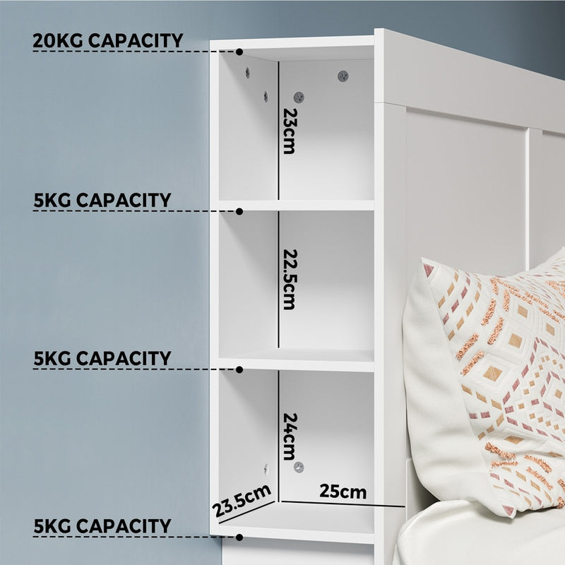 Oikiture Bed Head with Shelves Double Size White