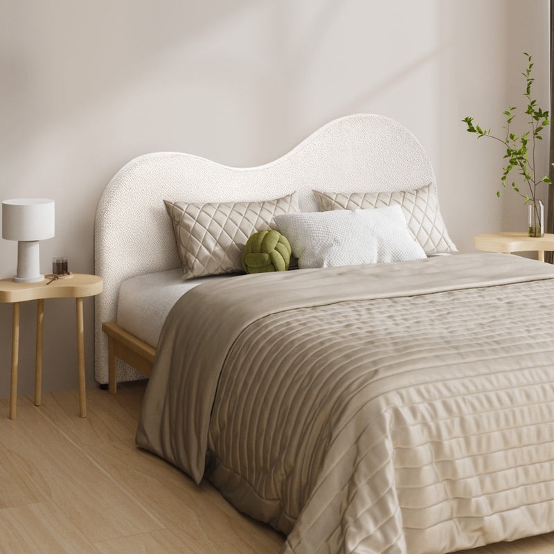 Oikiture Bed Head Double Size Headboard Boucle Fabric White