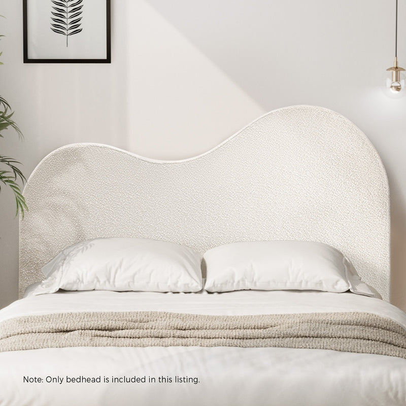 Oikiture Bed Head Double Size Headboard Boucle Fabric White