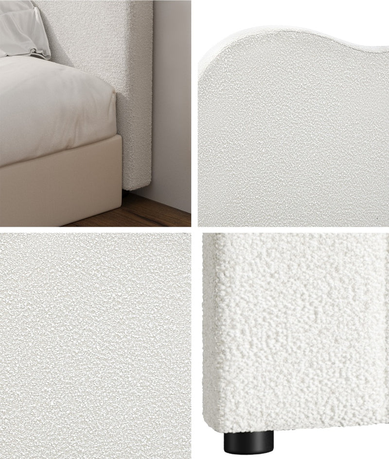 Oikiture Bed Head Double Size Headboard Boucle Fabric White