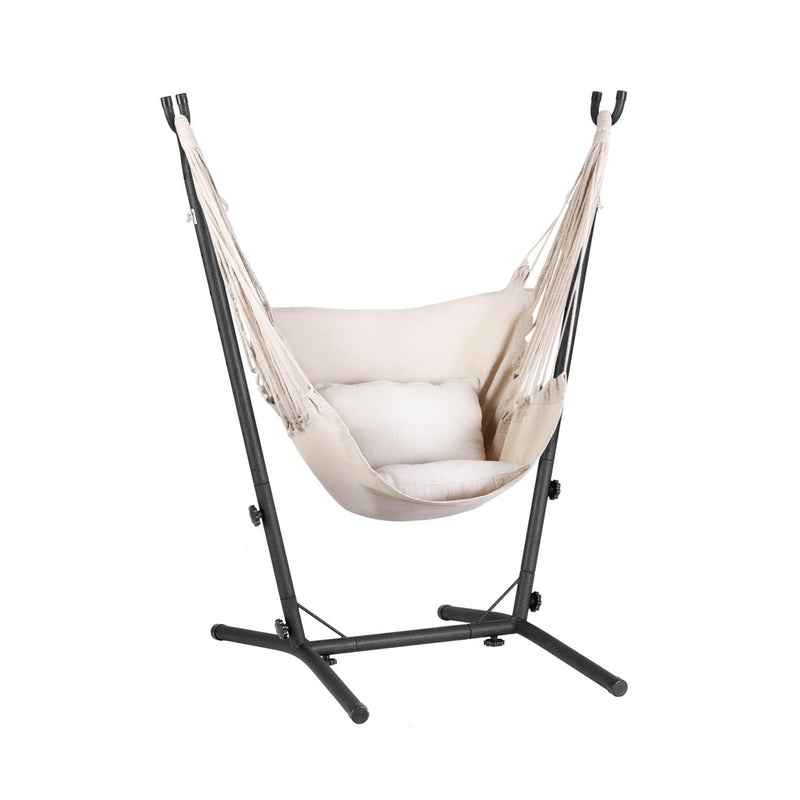 Gardeon Hammock Chair Outdoor Camping Hanging with Stand Cream