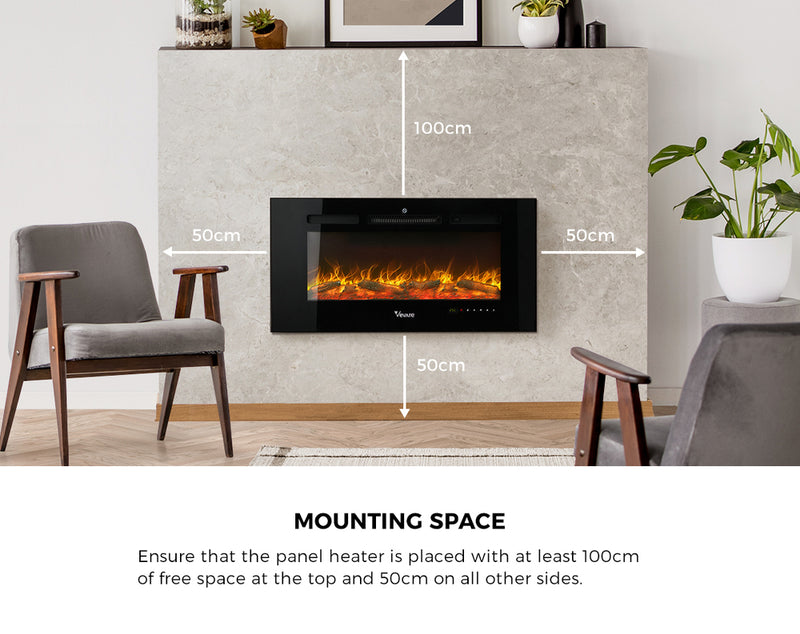 Vevare Electric Fireplace Heater Wall Mounted 3D Flame Effect 2000W