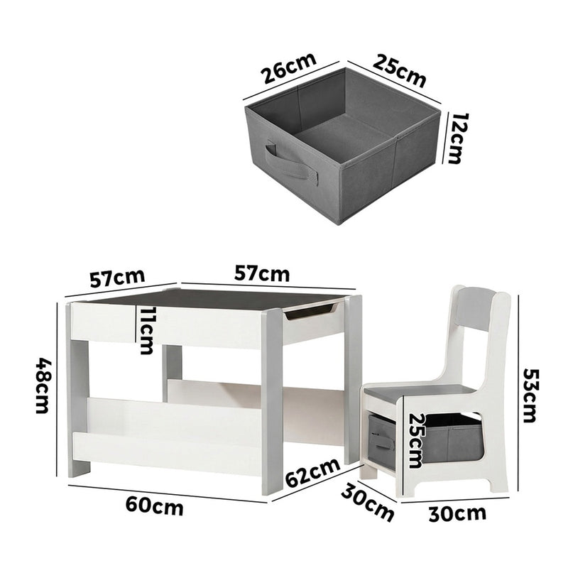 Oikiture Kids Chalkboard Table and Chairs Set with Storage Grey