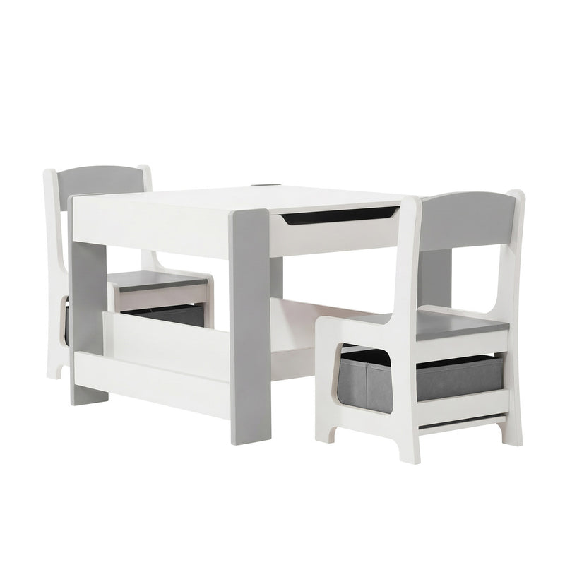 Oikiture Kids Chalkboard Table and Chairs Set with Storage Grey