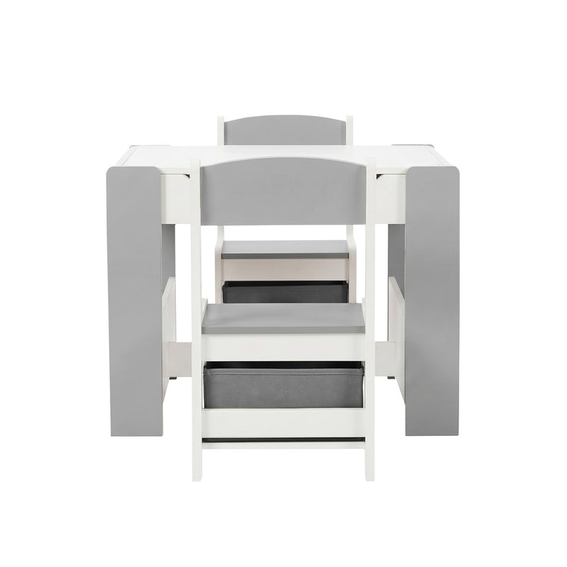 Oikiture Kids Chalkboard Table and Chairs Set with Storage Grey