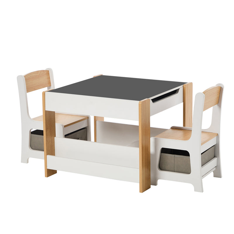 Oikiture Kids Table and Chairs Set Chalkboard Toys Storage Bookshelf