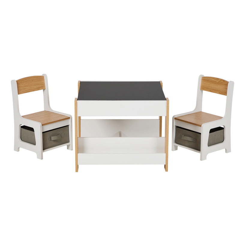 Oikiture Kids Table and Chairs Set Chalkboard Toys Storage Bookshelf
