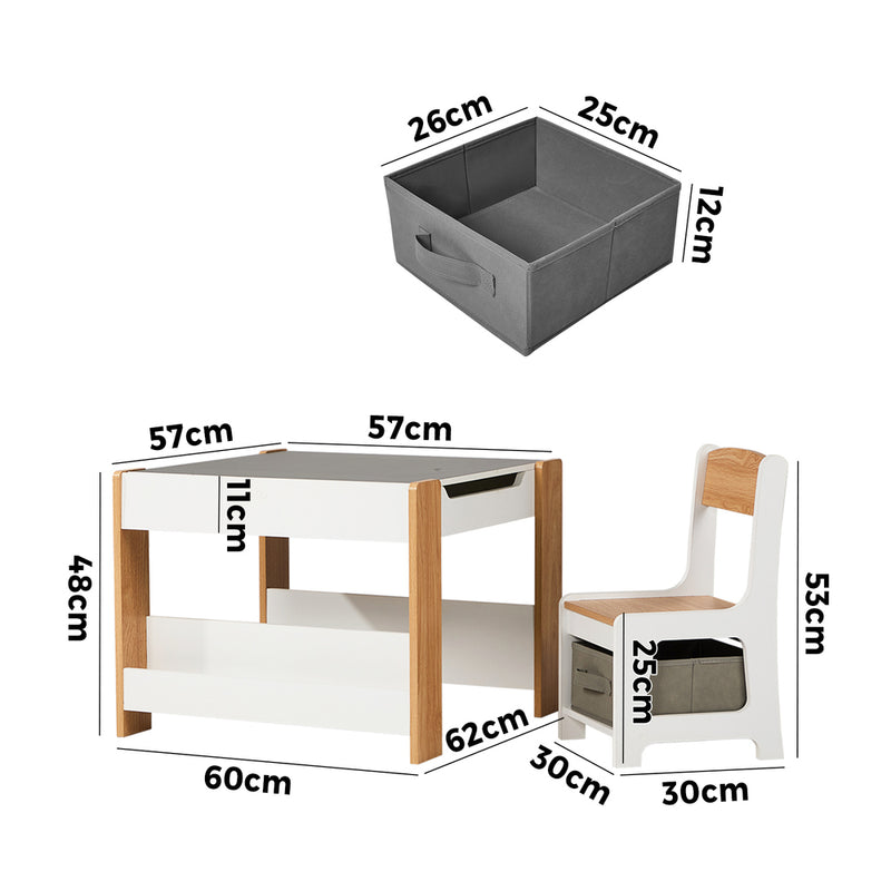 Oikiture Kids Table and Chairs Set Chalkboard Toys Storage Bookshelf