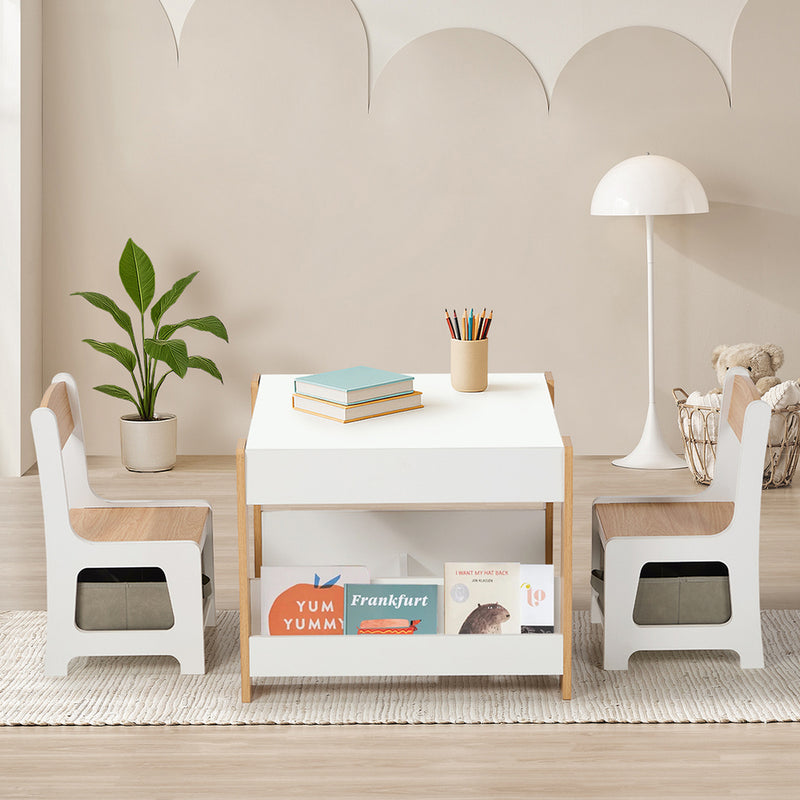 Oikiture Kids Table and Chairs Set Chalkboard Toys Storage Bookshelf