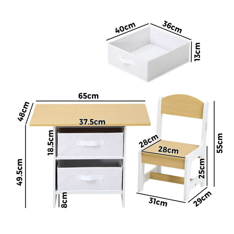 Oikiture Kids Table and Chair Set with Storage Bins Wooden & White