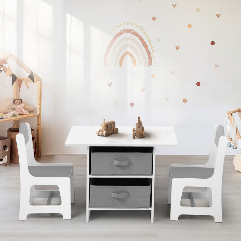 Oikiture Kids Table and Chair Set with Storage Bins White & Grey
