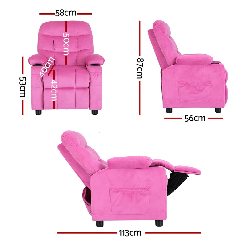 Keezi Kids Recliner Chair Pink Velvet Sofa Lounge Couch Children Charis Armchair