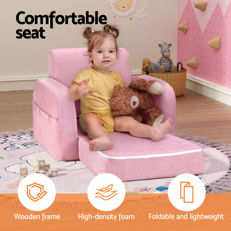 Keezi Kids Sofa 1 Seater Children Flip Open Couch Lounger Armchair Soft Pink