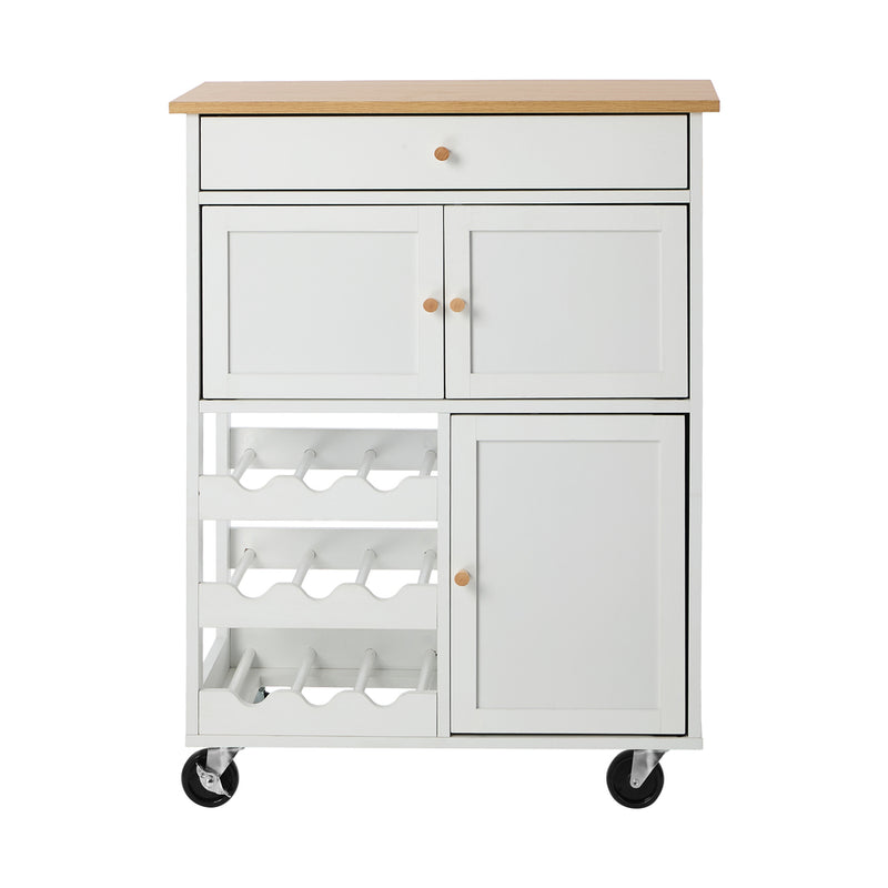 Oikiture Kitchen Trolley Rolling Serving Cart Drawer w/ Wine Racks