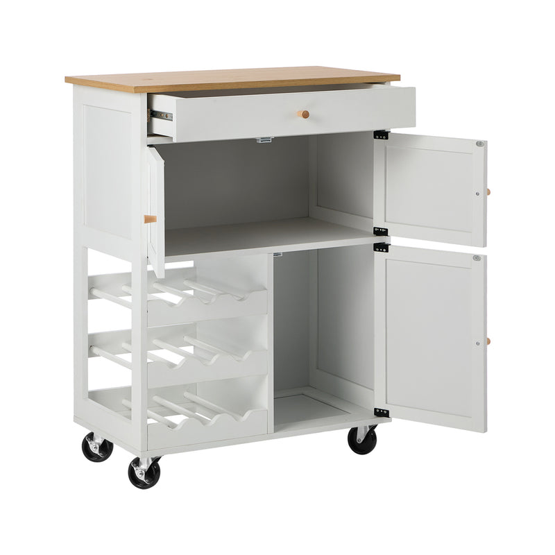 Oikiture Kitchen Trolley Rolling Serving Cart Drawer w/ Wine Racks