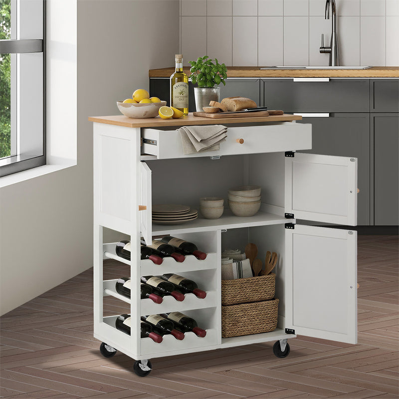 Oikiture Kitchen Trolley Rolling Serving Cart Drawer w/ Wine Racks