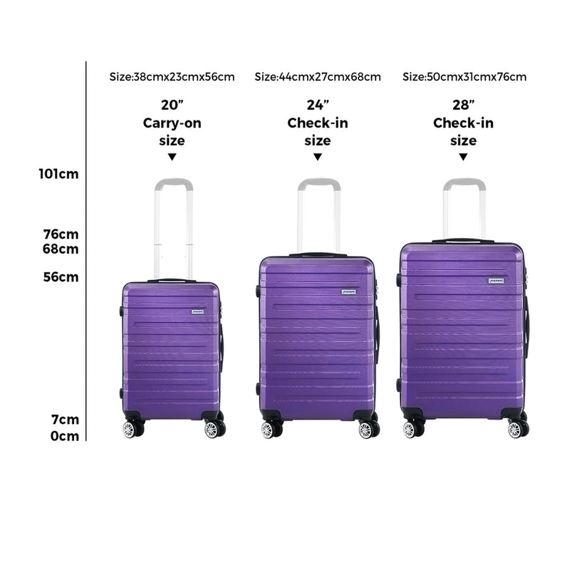 Mazam 3PCS Luggage Suitcase Trolley Set Travel TSA Lock Purple