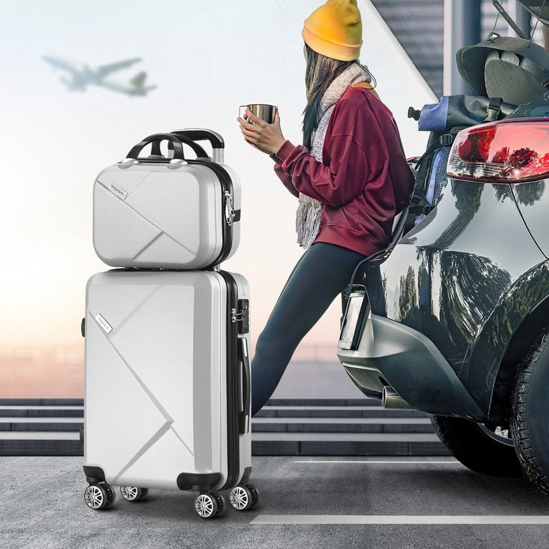 Mazam 2PCS Luggage Set TSA Lock Hard Case Silver
