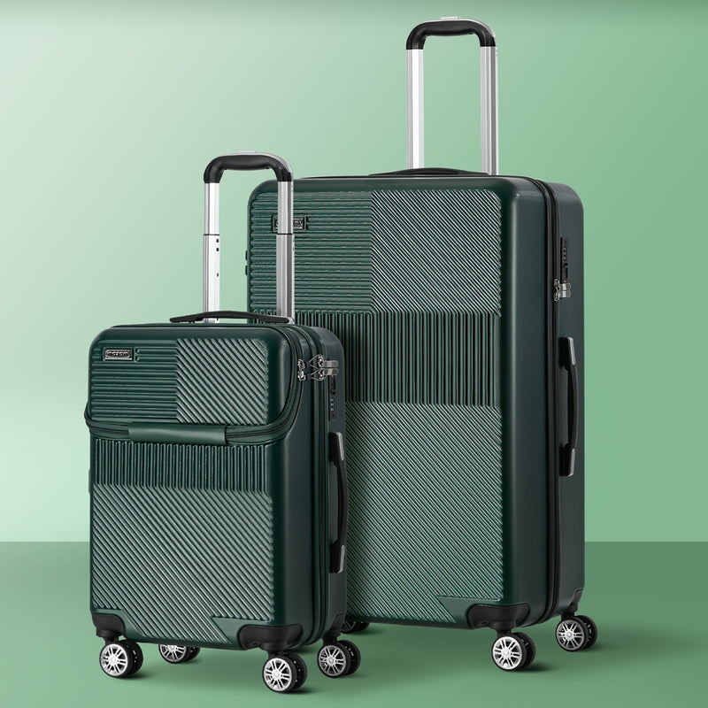 Mazam 2PCS Luggage Suitcase Trolley TSA Lock Carry On Hard Case Green