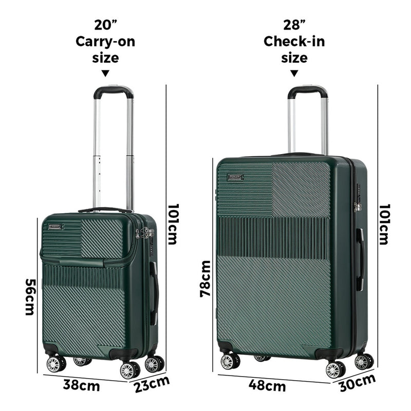 Mazam 2PCS Luggage Suitcase Trolley TSA Lock Carry On Hard Case Green