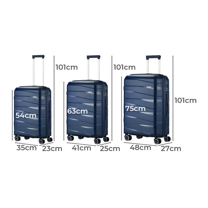 Mazam 3PCS Luggage Set Travel TSA Lock PP Case Navy