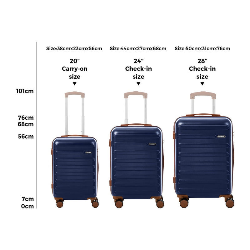 Mazam 3PCS Luggage Suitcase Set Travel TSA Lock Hard Shell Case Navy