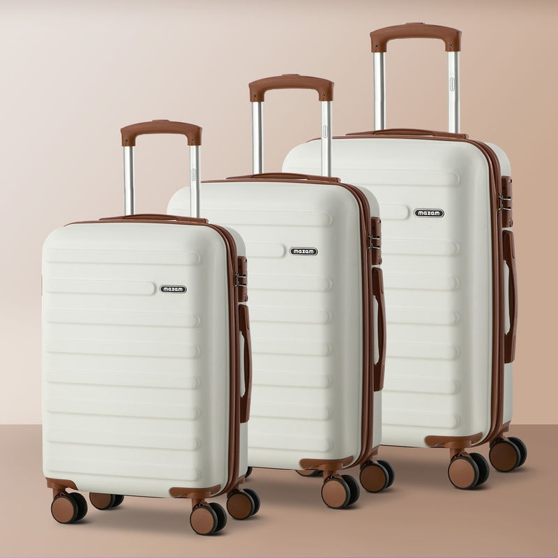 Mazam 3PCS Luggage Suitcase Set Travel TSA Lock Hard Shell Case White