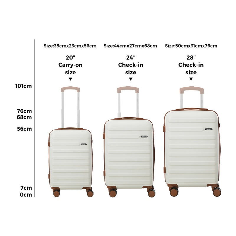 Mazam 3PCS Luggage Suitcase Set Travel TSA Lock Hard Shell Case White
