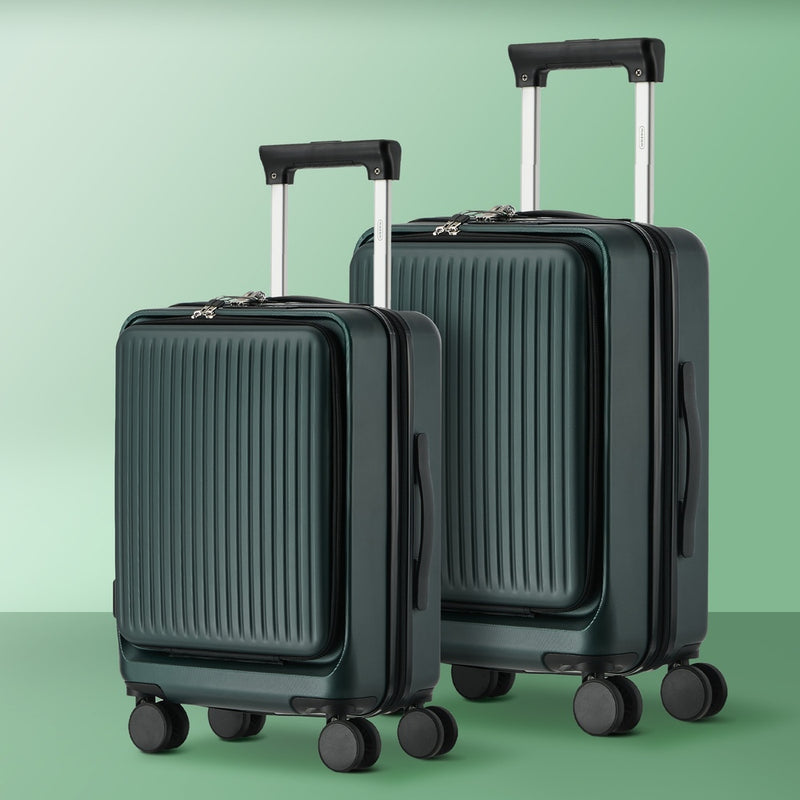 Mazam 2PCS Luggage Suitcase Set Front Opening Lock Hard Case Green